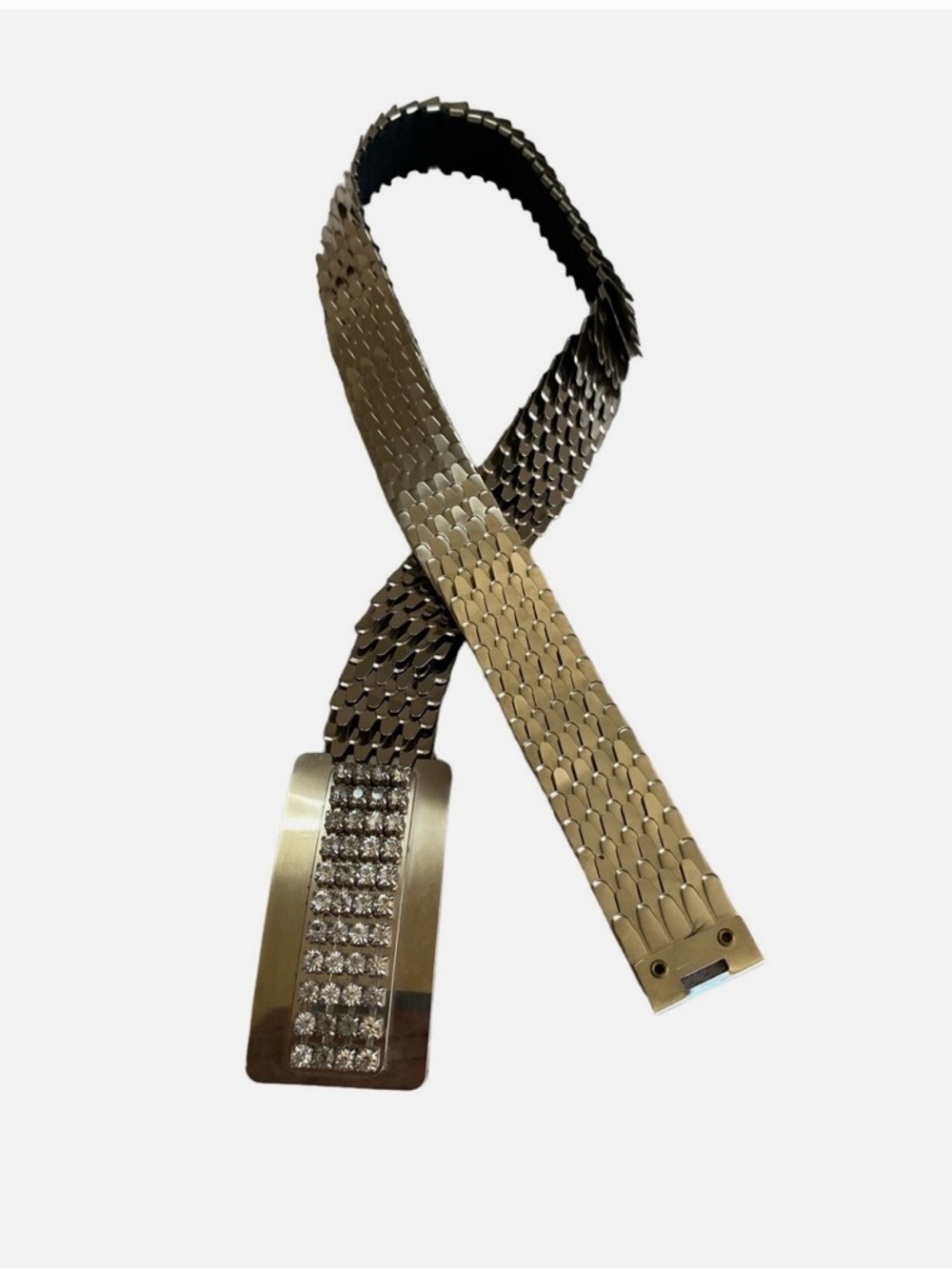 1970s Vintage Silvertone Fish Scale Belt Stretchy One Size Metal Belt Disco